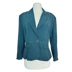 Vintage 90's Women's Small Forest Green Silk Blazer Corporate Goth Whimsy Goth‎
